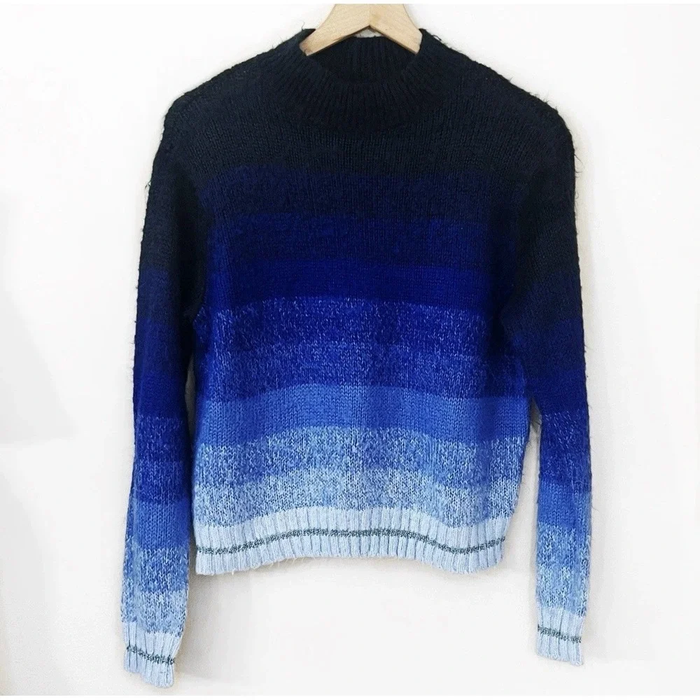 American Eagle Mock Neck Gradient Pullover Knit‎ Sweater Blue Umbre Size S Y2K - Picture 5 of 6